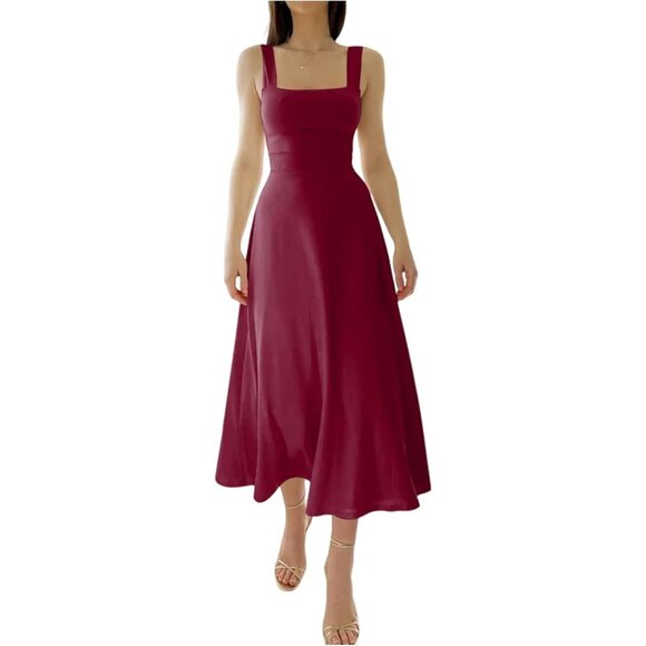Dresses & Skirts - Women's Thick Strap Midi Formal Dress